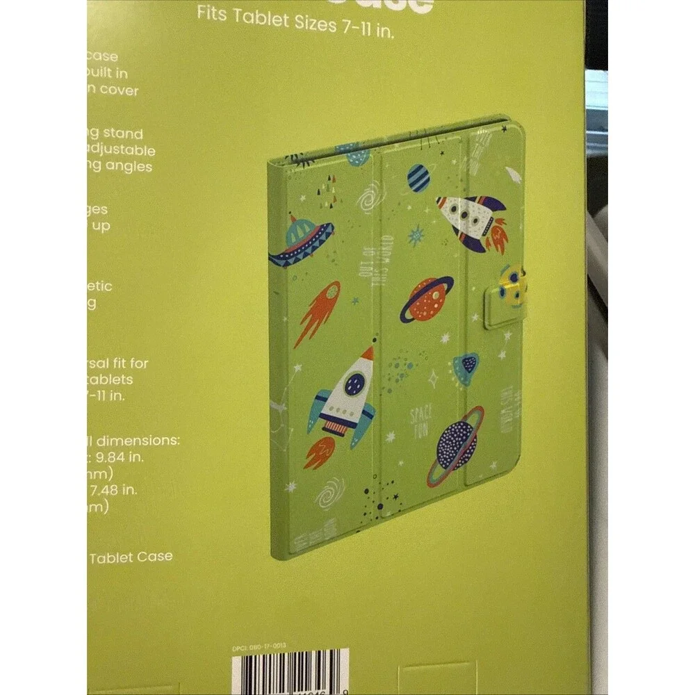 NEW GEMS Kids Space Rockets Universal Tablet Case Green Fits Tablets 7- 11